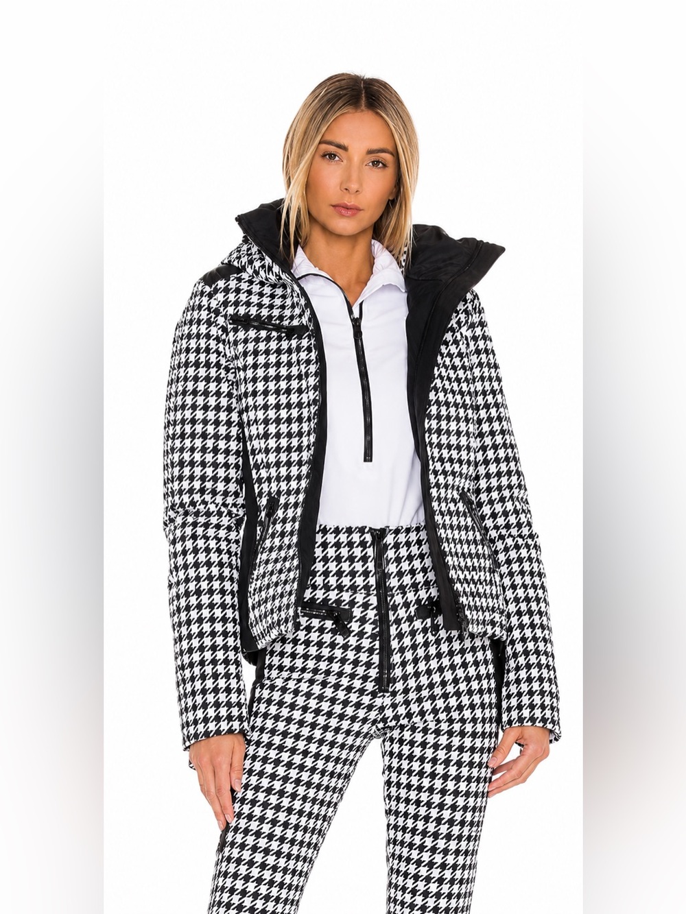 Goldbergh Kate Houndstooth Ski Jacket with Faux Fur Hood Trim US 10 (runs small)